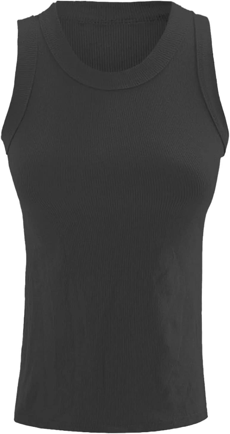 Womens Summer Tank Tops Sleeveless Racerback High Neck Casual Basic Top Slim Fit Summer Quick Dry Gym Workout Tshirts
