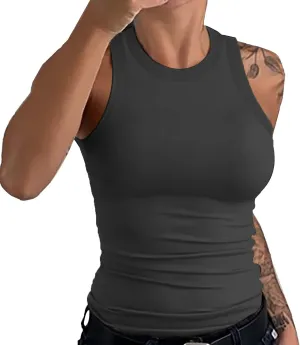 Womens Summer Tank Tops Sleeveless Racerback High Neck Casual Basic Top Slim Fit Summer Quick Dry Gym Workout Tshirts