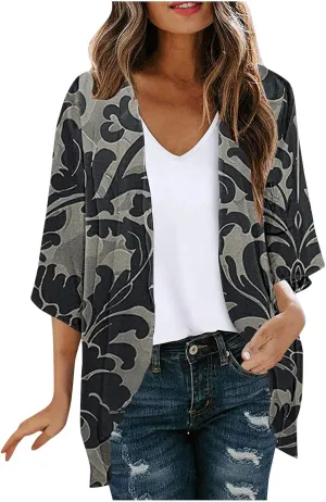 Womens Summer Tops Chiffon Kimono Cardigans Open Front Casual Blouses Lightweight Loose Fit Beach Bolero Jackets