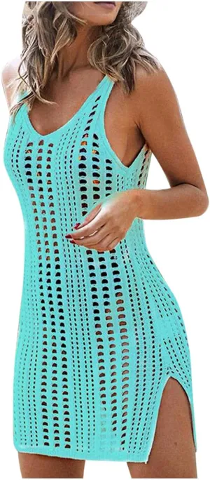 Womens Swimsuit Cover Up Sleeveless Knit 2025 Summer Outfits Swimwear Bathing Suit Coverup Crochet Beach Dress