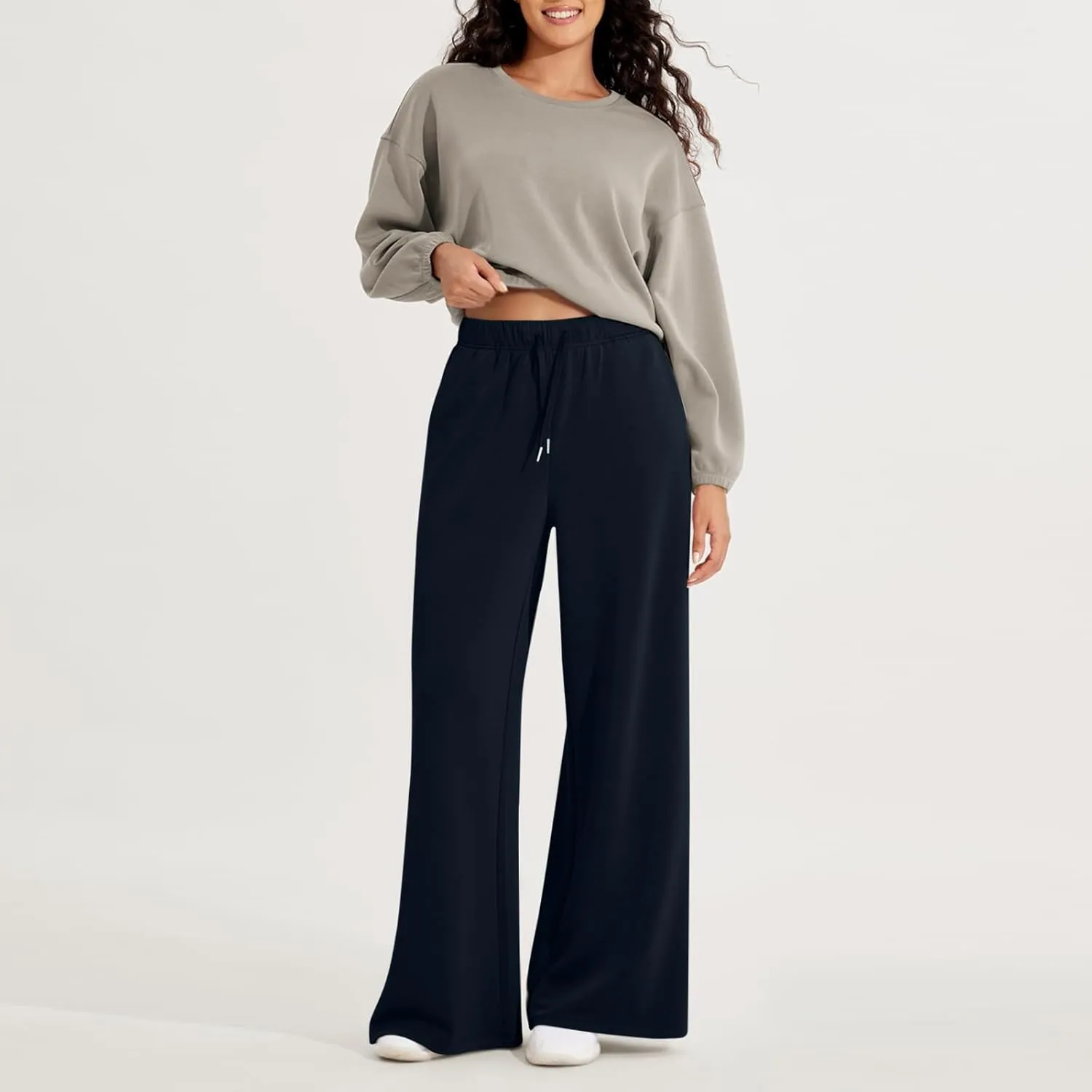 Womens Tall Sweatpants Loose Fit Wide Leg Joggers with Pockets Business Casual Comfy High Wasited Sweat Pants Preppy