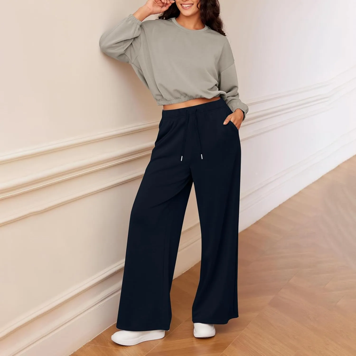 Womens Tall Sweatpants Loose Fit Wide Leg Joggers with Pockets Business Casual Comfy High Wasited Sweat Pants Preppy
