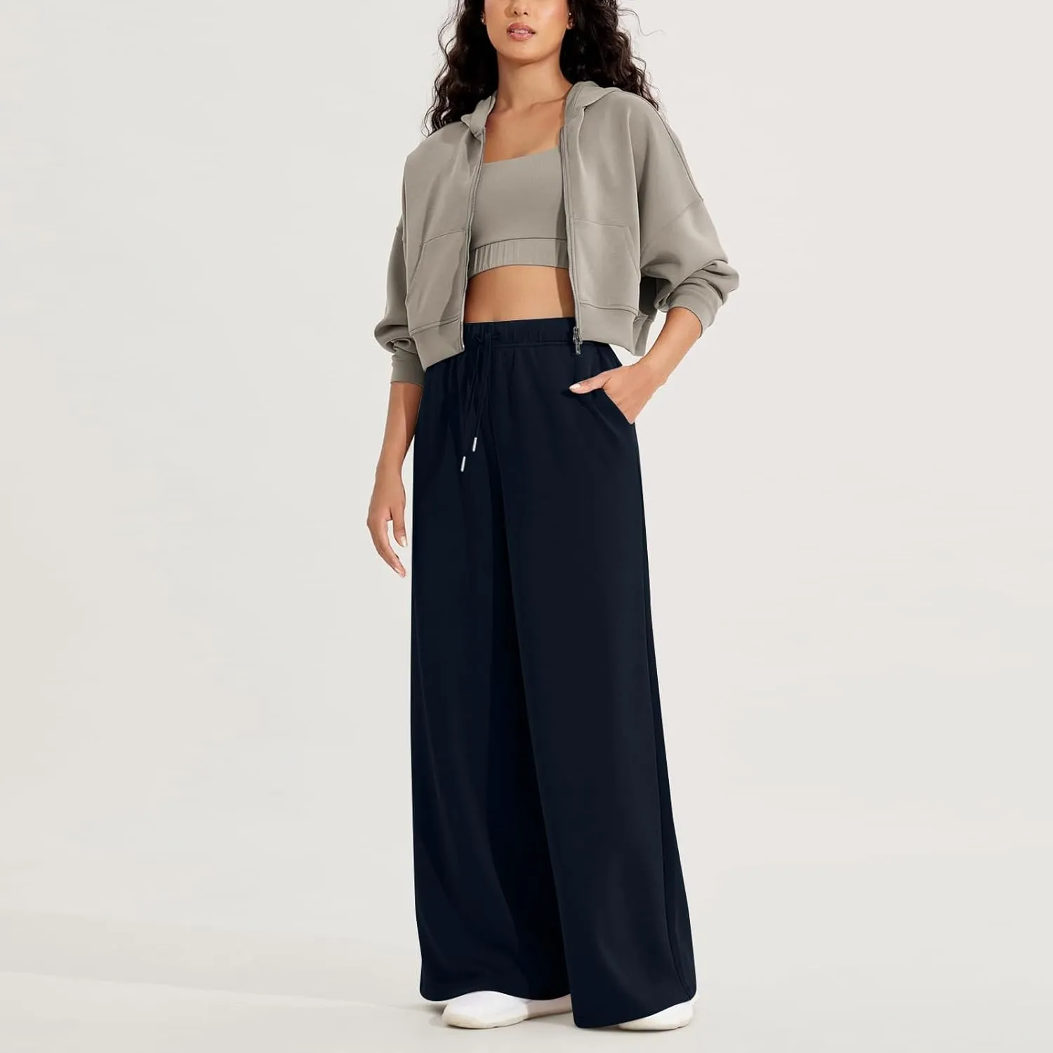 Womens Tall Sweatpants Loose Fit Wide Leg Joggers with Pockets Business Casual Comfy High Wasited Sweat Pants Preppy