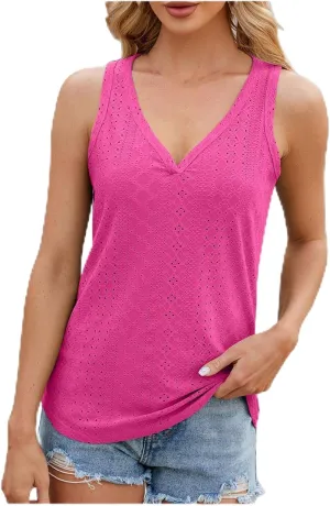 Women's Tank Tops Casual V Neck Summer Tops Sleeveless Eyelet Tunic Shirts 2024 Trendy Cami Knit Shirt Y2k Streetwear