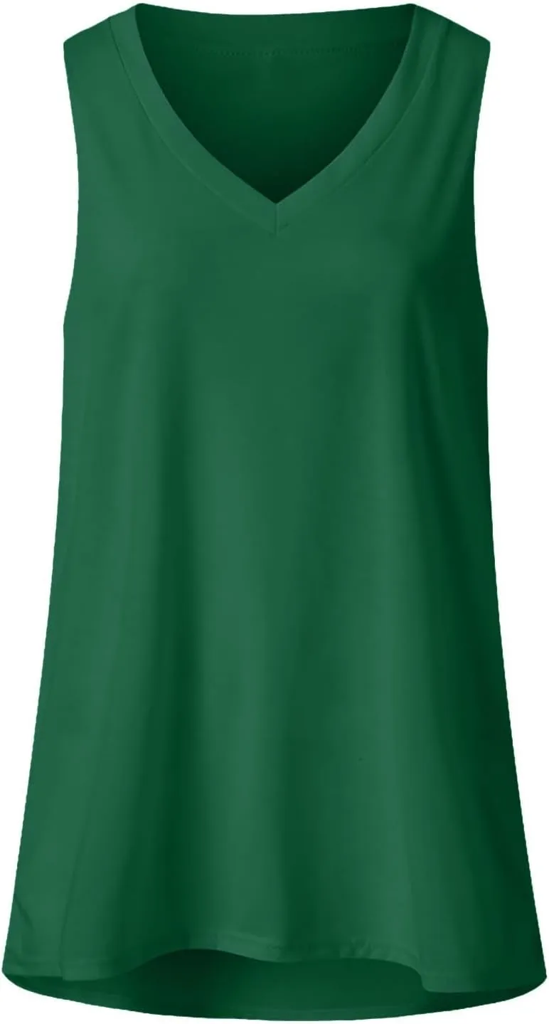 Women's Tank Tops Loose Fit Casual Sleeveless V Neck T Shirts Plus Size Comfy Blouses Trendy Summer Tops