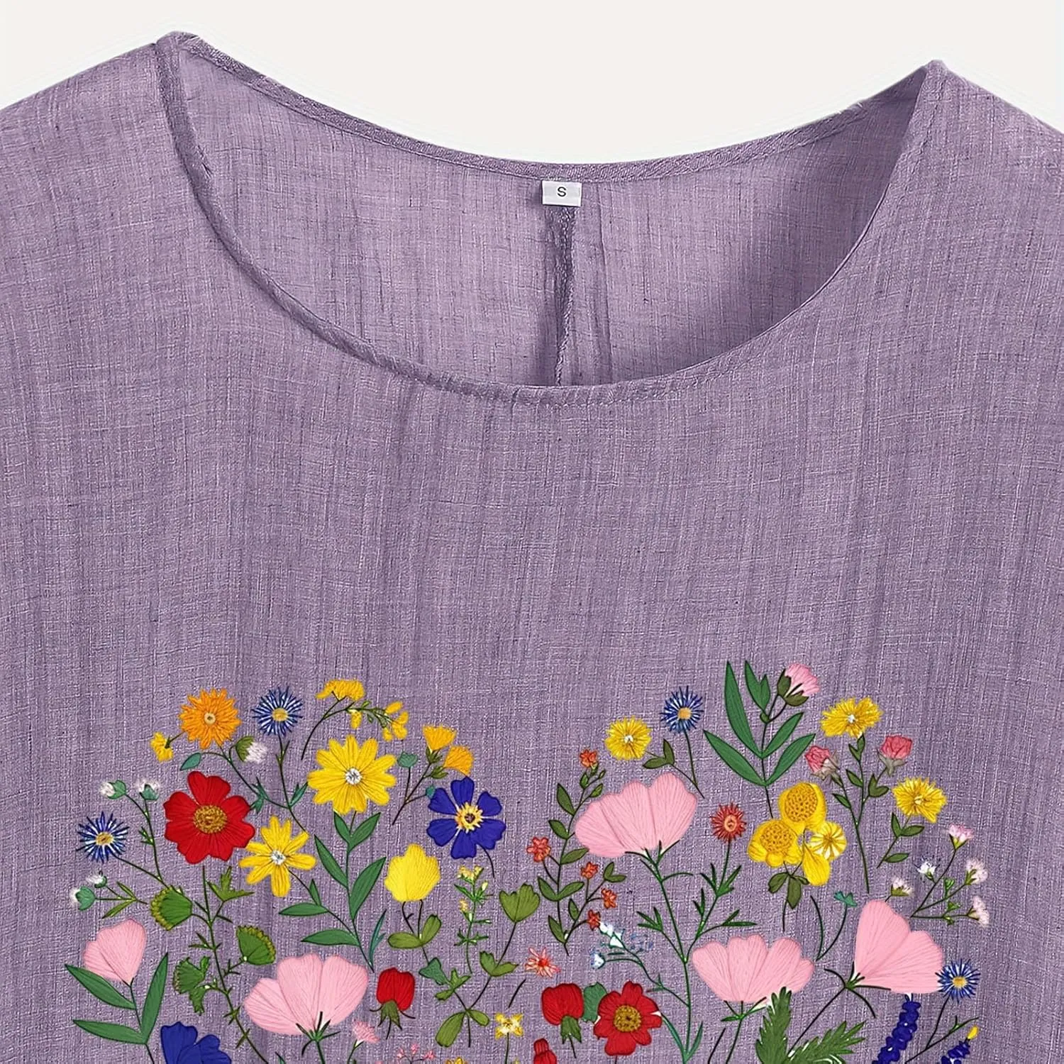 Womens Tshirts Cotton Loose Fit Lightweight Linen Blouses Soft Shirts Fashion Flower Print Casual Summer Blouse Tee