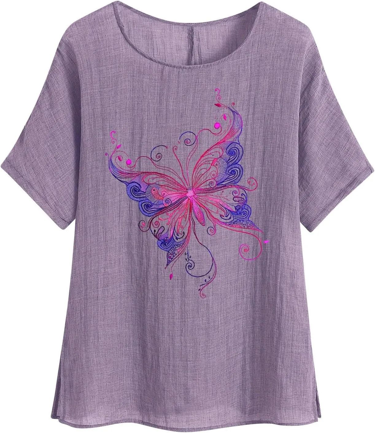 Womens Tshirts Cotton Loose Fit Lightweight Linen Blouses Soft Shirts Fashion Flower Print Casual Summer Blouse Tee
