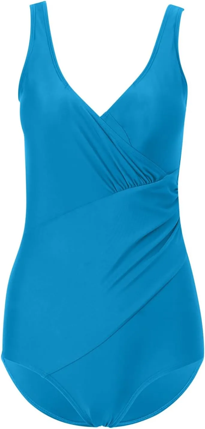 Womens Tummy Control Bathing Suit Fashion Solid Sexy Backless One Piece Swimsuit Beach Party Plus Size Swim Suits