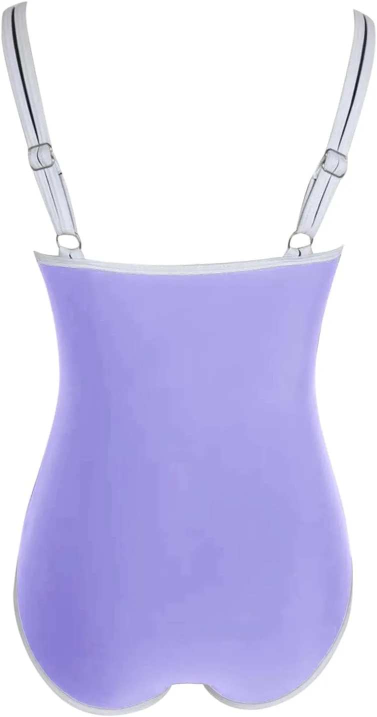 Womens Tummy Control One Piece Swimsuits Athletic Modest Bathing Suits Full Coverage Color Block Swimwear Monokinis