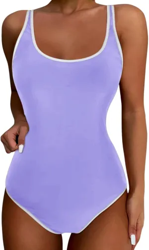 Womens Tummy Control One Piece Swimsuits Athletic Modest Bathing Suits Full Coverage Color Block Swimwear Monokinis