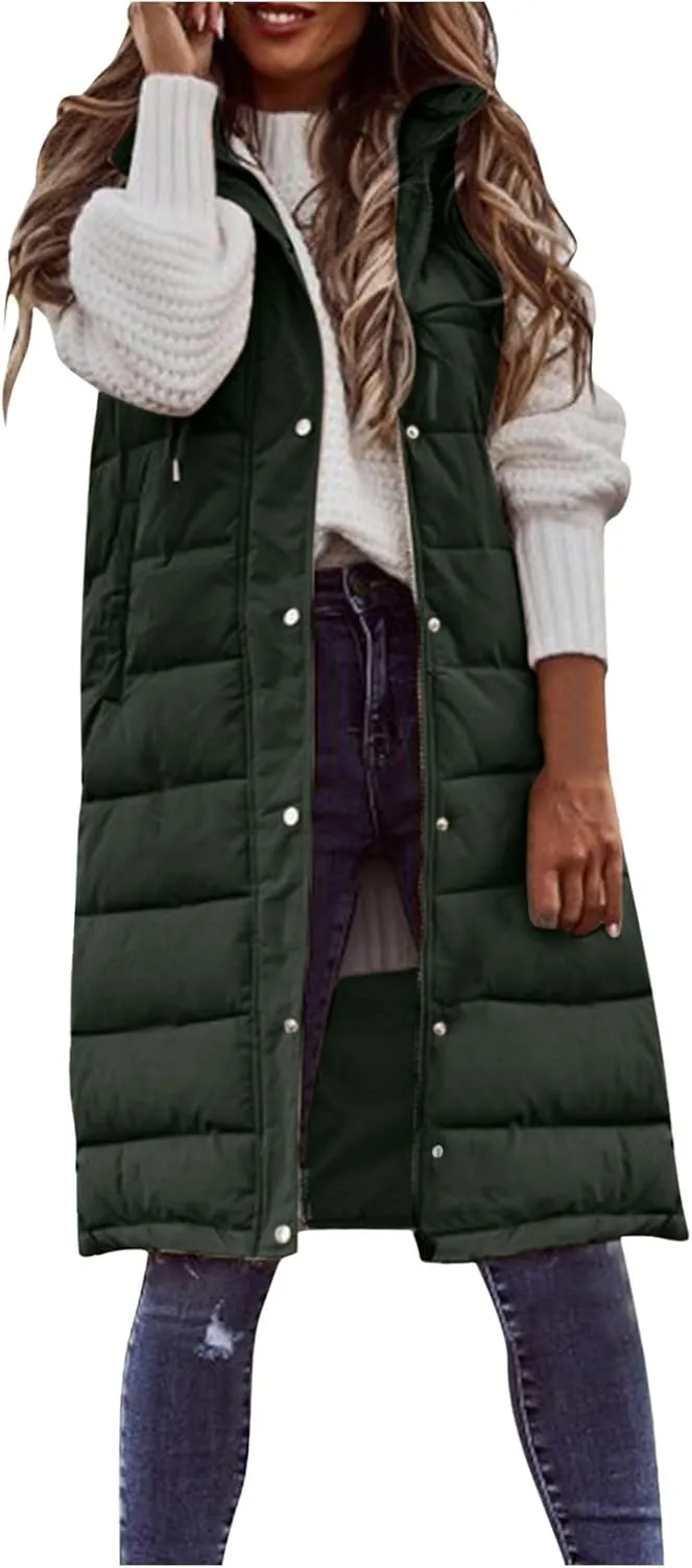 Womens Vests Outerwear Jacket Hooded Windproof Winter Coat with Recycled Insulation Down Jacket Coats with Pockets