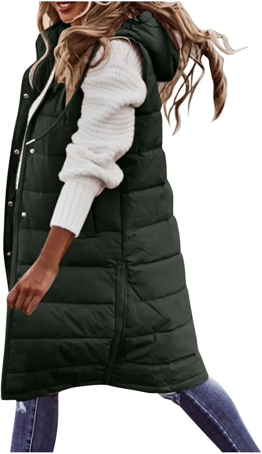 Womens Vests Outerwear Jacket Hooded Windproof Winter Coat with Recycled Insulation Down Jacket Coats with Pockets