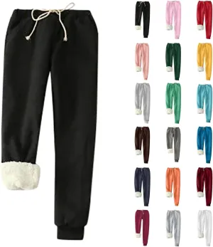 Women's Warm Sherpa Lined Athletic Sweatpants Jogger Fleece Pants Fleece Lined Sweatpants Women Joggers Winter Pants