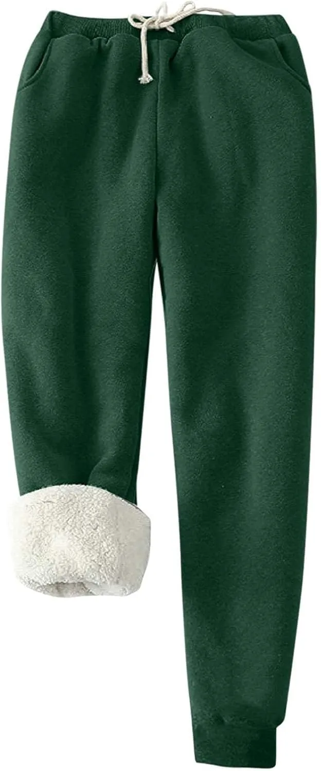 Women's Warm Sherpa Lined Athletic Sweatpants Winter Baggy Jogger Fleece Pants with Pockets