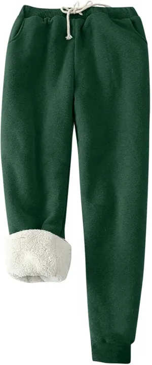 Women's Warm Sherpa Lined Athletic Sweatpants Winter Baggy Jogger Fleece Pants with Pockets