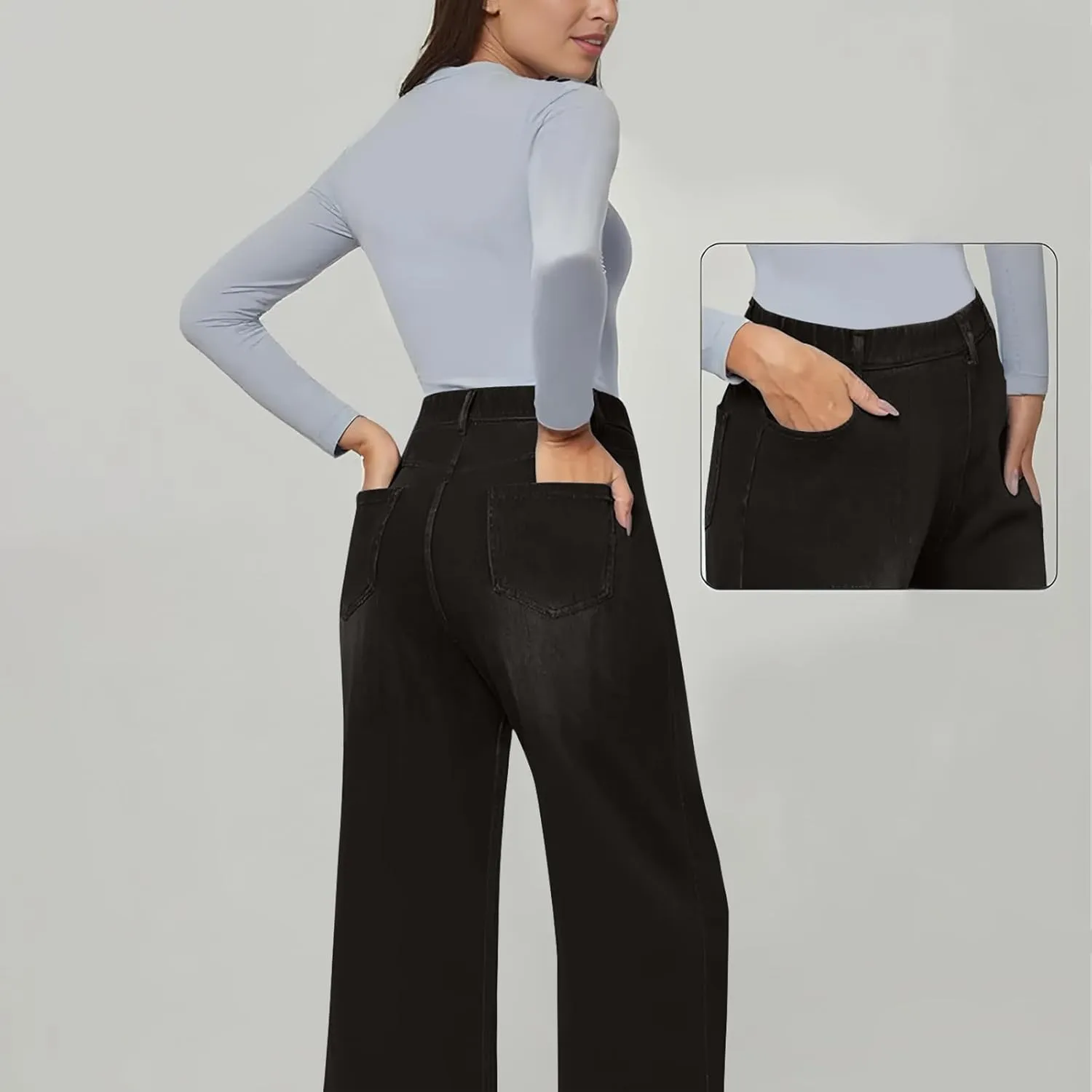 Women's Wide Leg Jeans Womens Jeans High Waisted Denim Pants for Women with Pockets Trendy Casual