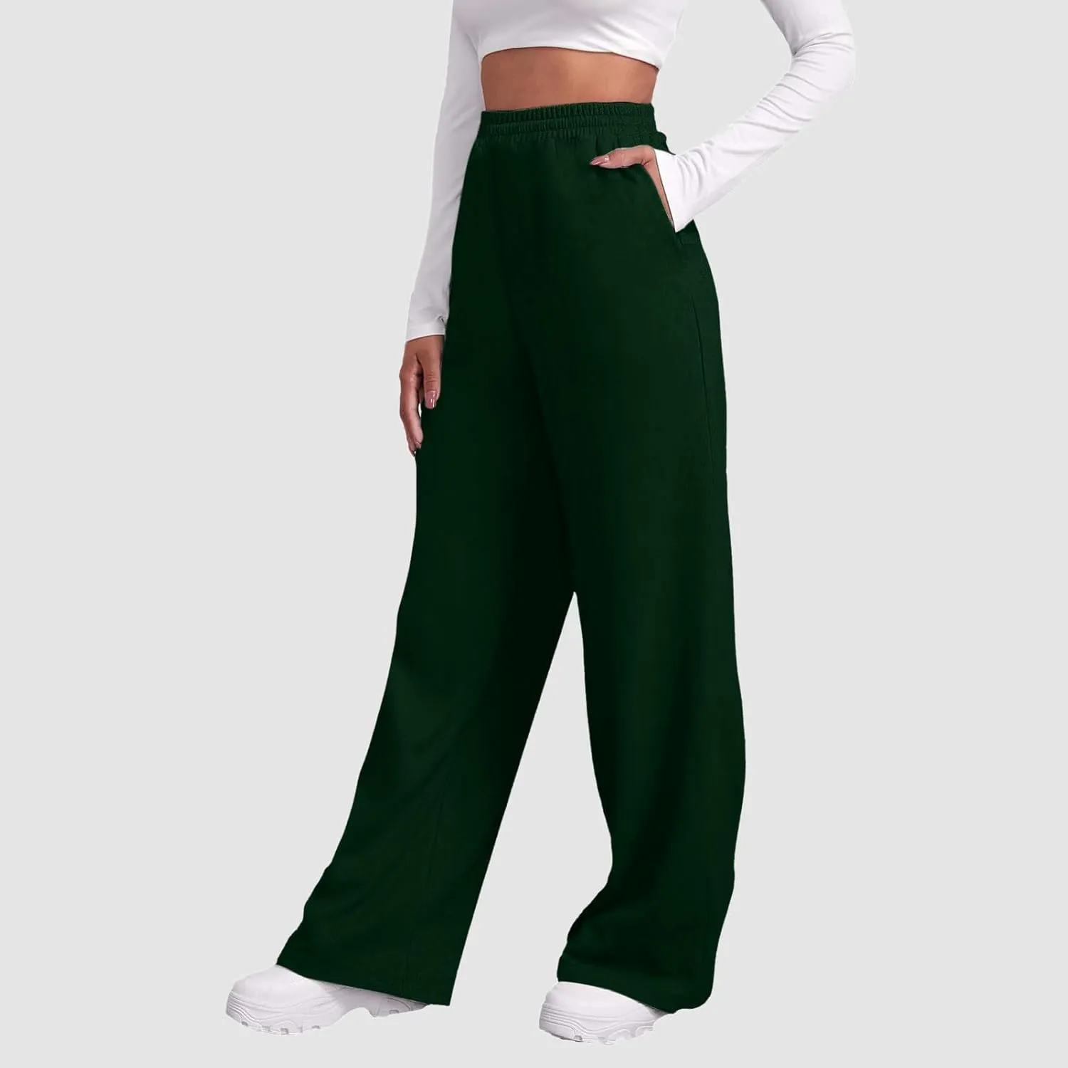 Womens Wide Leg Sweatpants Fleece Lined Sweat Pants Straight Leg Leisure Sweatpants Baggy Joggers Pants with Pockets