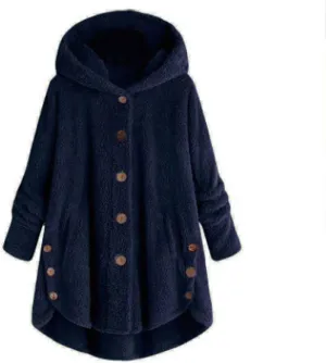 Womens Winter Coats Oversized Fleece Hooded Coat Casual Loose Button Cardigan Jackets Warm Pajama Outdoor