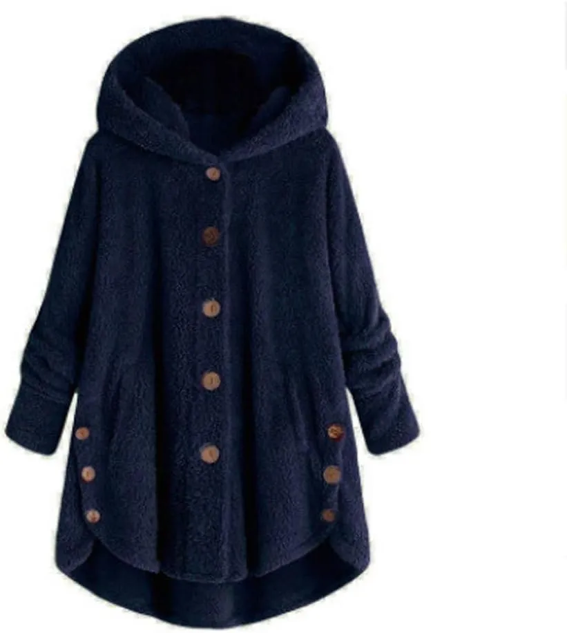 Womens Winter Coats Oversized Fleece Hooded Coat Casual Loose Button Cardigan Jackets Warm Pajama Outdoor