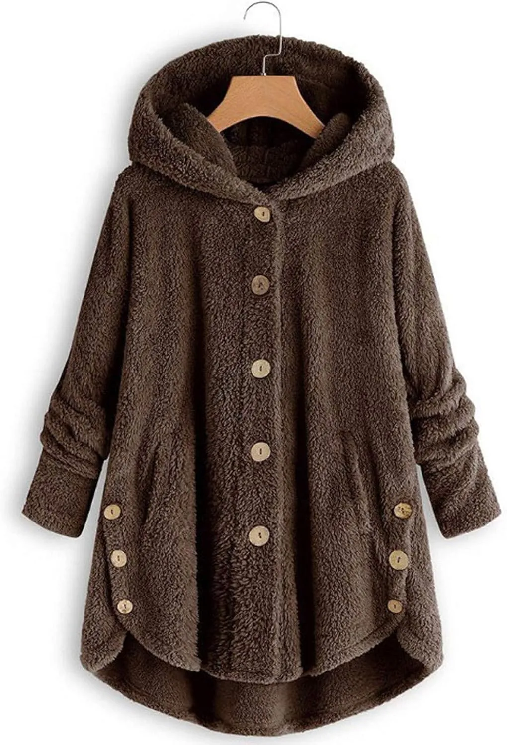 Womens Winter Coats Oversized Fleece Hooded Coat Casual Loose Button Cardigan Jackets Warm Pajama Outdoor