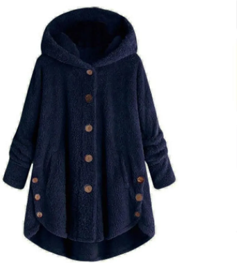 Womens Winter Coats Oversized Fleece Hooded Coat Casual Loose Button Cardigan Jackets Warm Pajama Outdoor