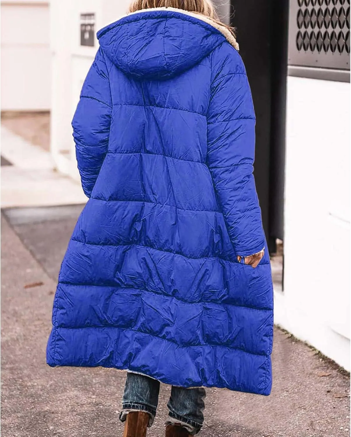 Womens Winter Oversized Padded Long Coats Reversible Sherpa Fleece Lined Hooded Puffer Jackets Outerwear with Pockets