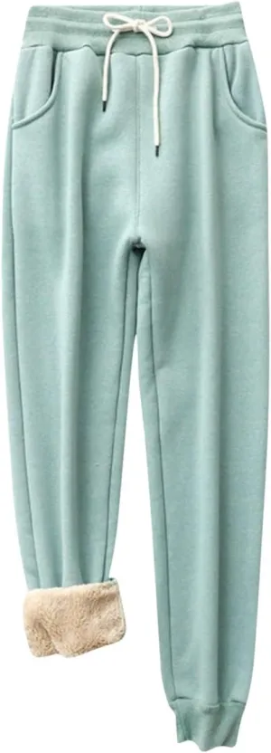 Womens Winter Pants Fleece Lined Sweatpants High Waisted Joggers Thermal Lounge Pants Comfy Athletic Pants Trousers