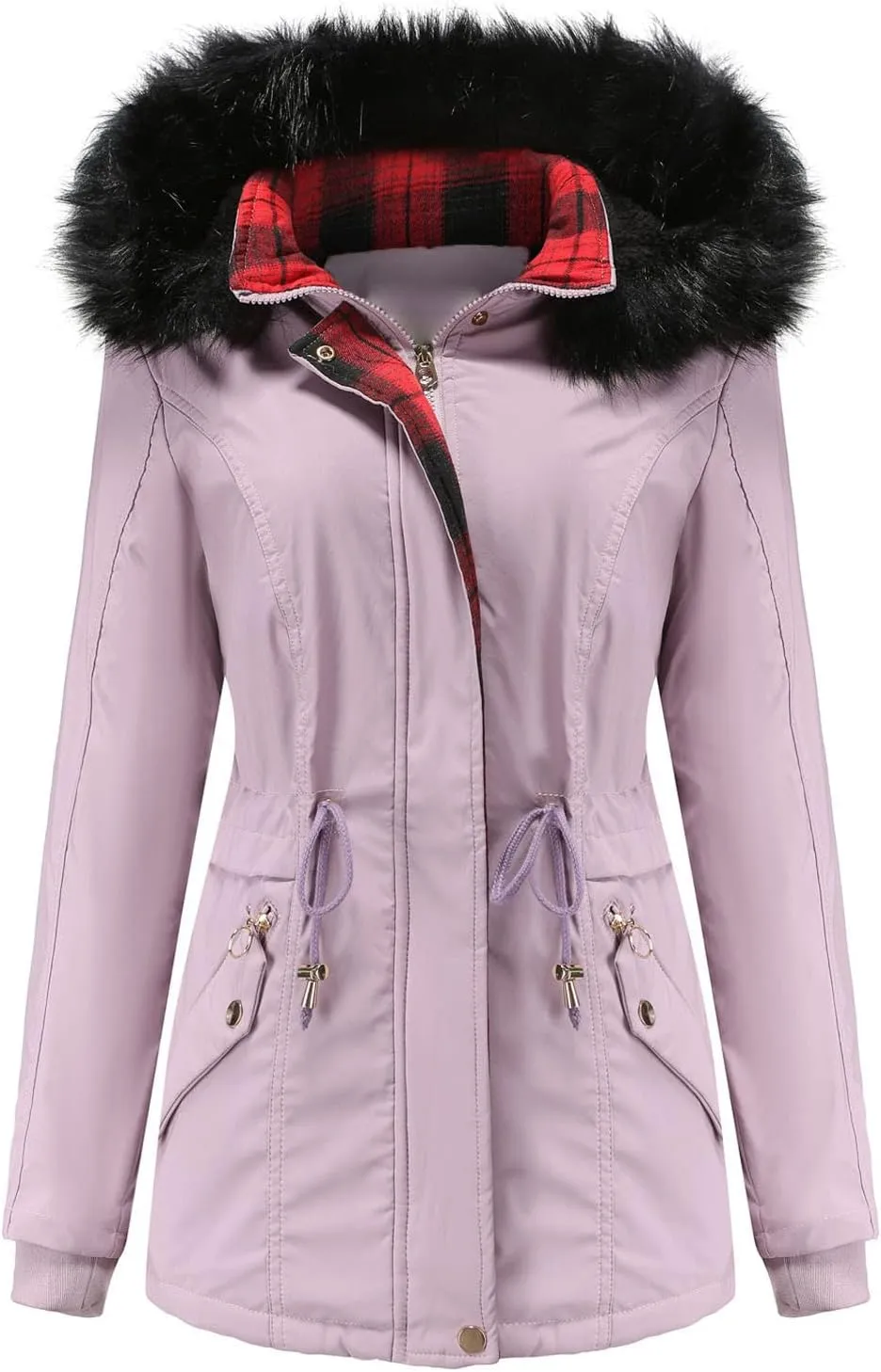 Women's Winter Warm Coats Faux Fur Removable Hooded Down Jackets Trendy Windbreaker Puffer Coats Motorcycle Jackets