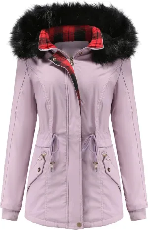Women's Winter Warm Coats Faux Fur Removable Hooded Down Jackets Trendy Windbreaker Puffer Coats Motorcycle Jackets