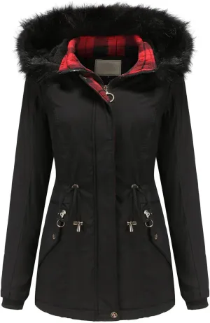 Women's Winter Warm Coats Faux Fur Removable Hooded Down Jackets Trendy Windbreaker Puffer Coats Motorcycle Jackets