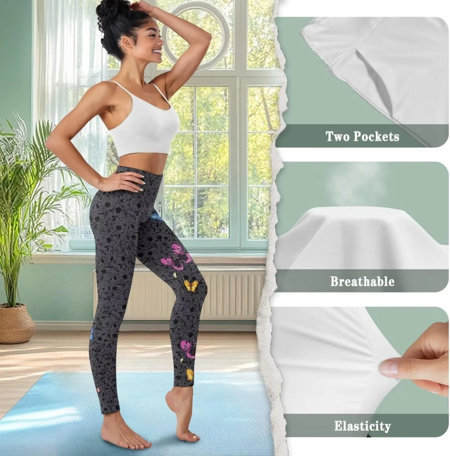 Women's Yoga Pants with Pockets Leggings 2025 Trendy Athletic Workout Workout Gym Leggings Pilates Dance