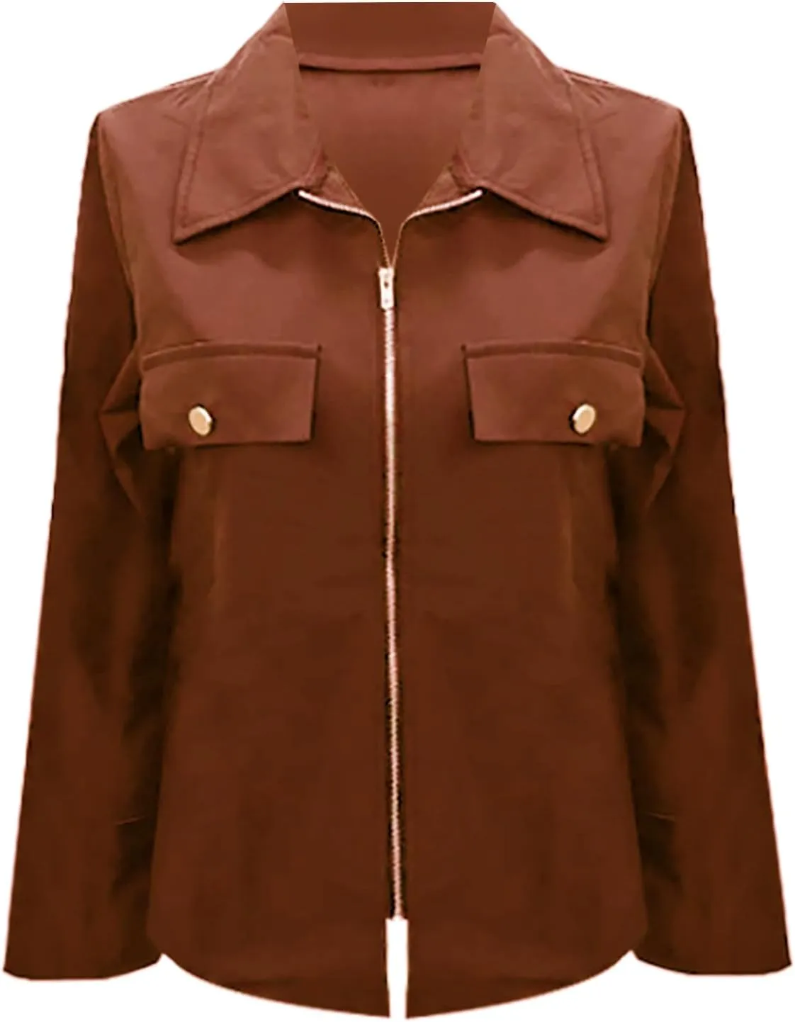 Women's Zip Up Bomber Jackets Lapel Collar Roll Up Sleeve Lightweight Shackets Coats Casual Fall Outwear with Pockets