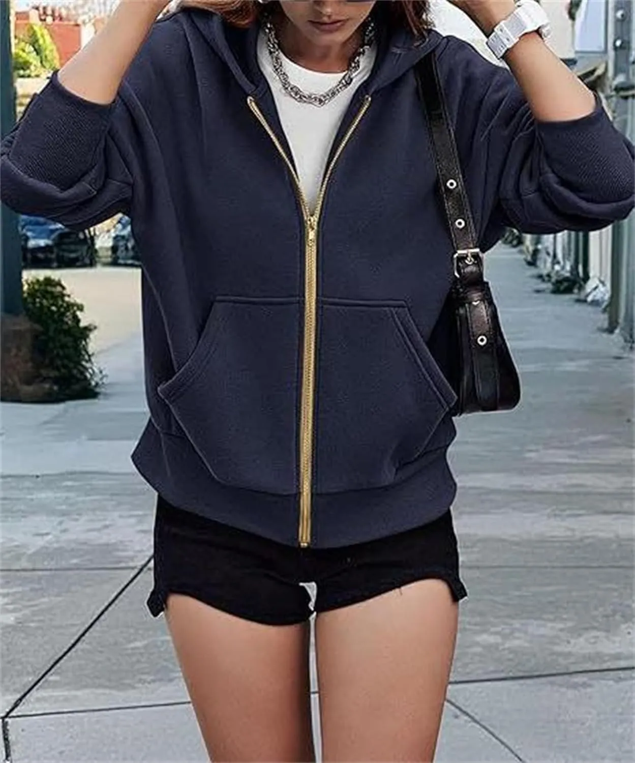 Women's Zip-Up Hooded Long Sleeve Cropped Sweatshirt Fleece Hooded Jacket Y2K Hooded Jacket Casual Comfy Gym Tops 2024