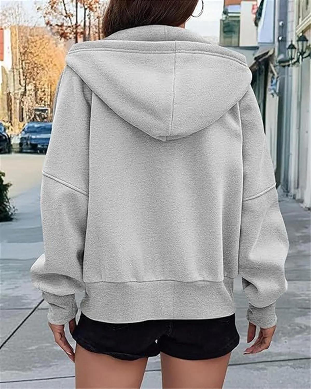 Women's Zip-Up Hooded Long Sleeve Cropped Sweatshirt Fleece Hooded Jacket Y2K Hooded Jacket Casual Comfy Gym Tops 2024