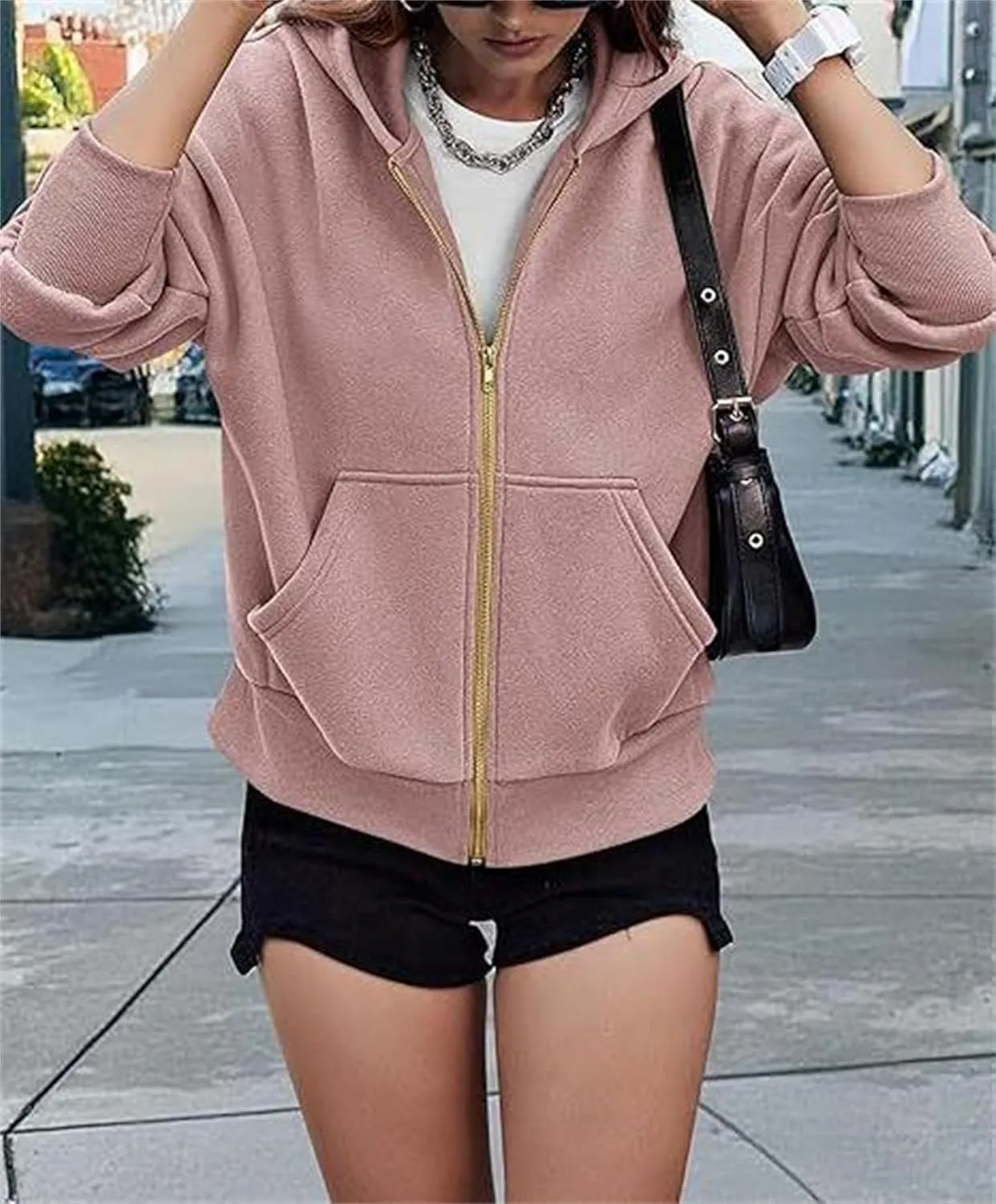 Women's Zip-Up Hooded Long Sleeve Cropped Sweatshirt Fleece Hooded Jacket Y2K Hooded Jacket Casual Comfy Gym Tops 2024