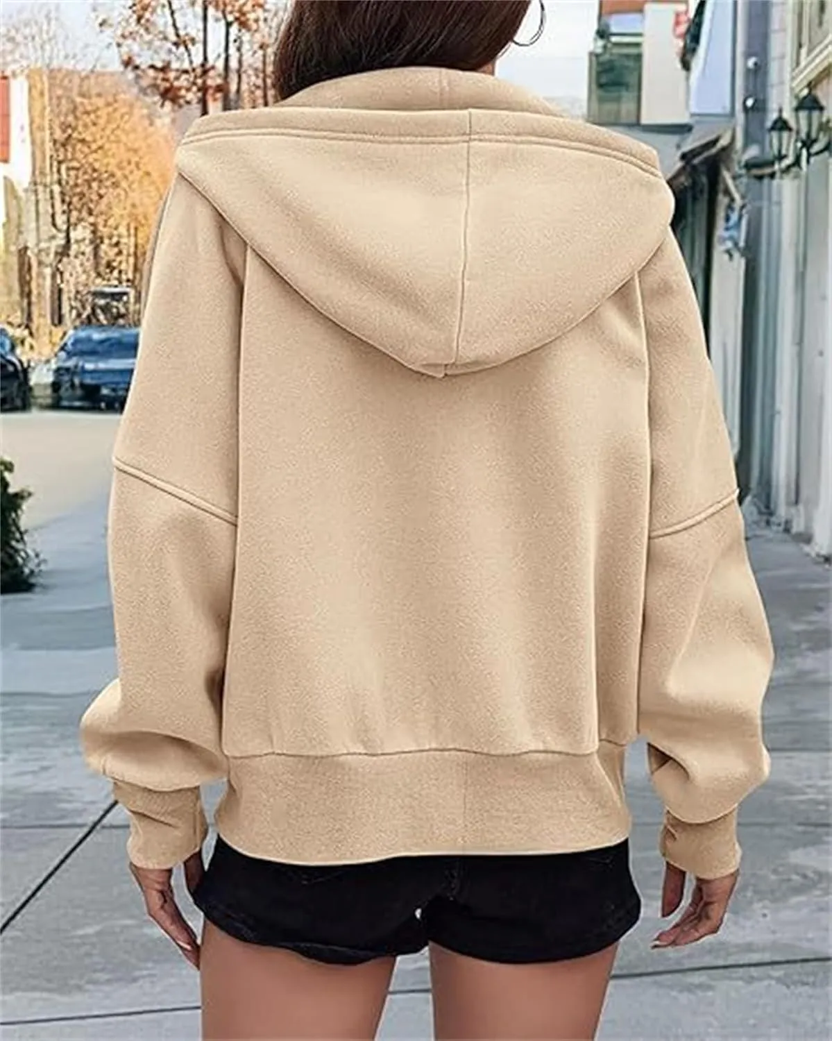 Women's Zip-Up Hooded Long Sleeve Cropped Sweatshirt Fleece Hooded Jacket Y2K Hooded Jacket Casual Comfy Gym Tops 2024