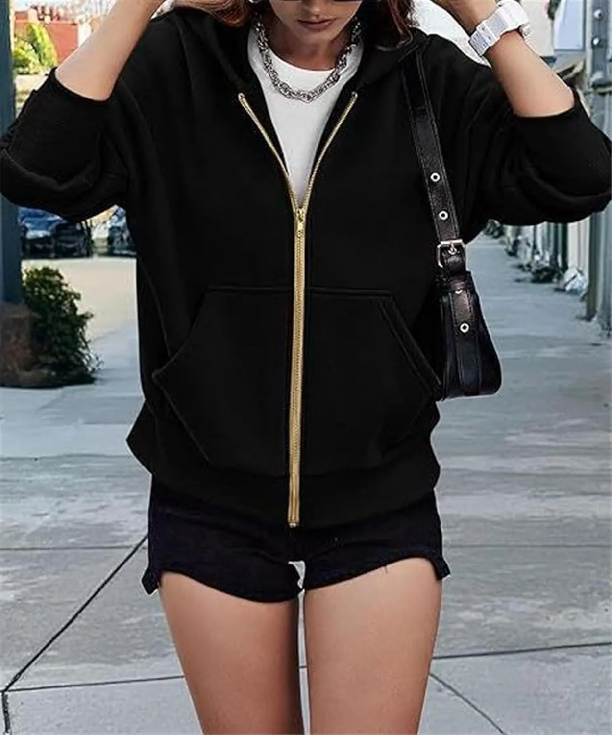 Women's Zip-Up Hooded Long Sleeve Cropped Sweatshirt Fleece Hooded Jacket Y2K Hooded Jacket Casual Comfy Gym Tops 2024