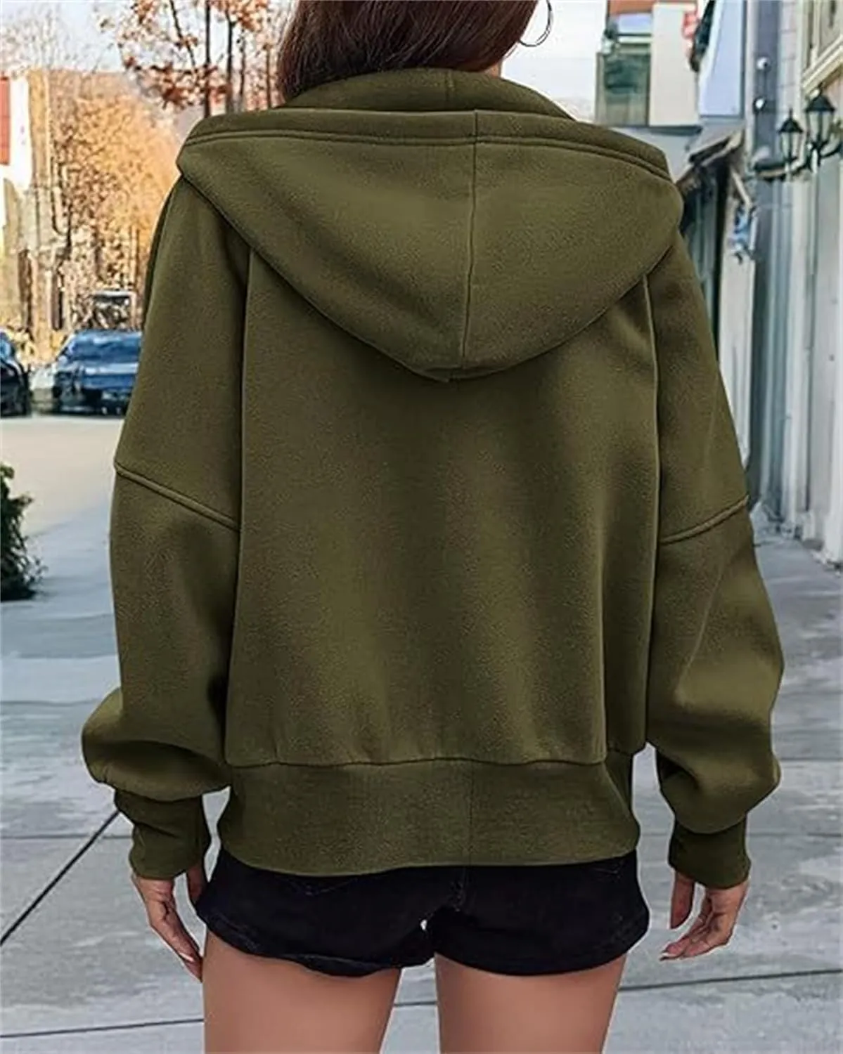 Women's Zip-Up Hooded Long Sleeve Cropped Sweatshirt Fleece Hooded Jacket Y2K Hooded Jacket Casual Comfy Gym Tops 2024