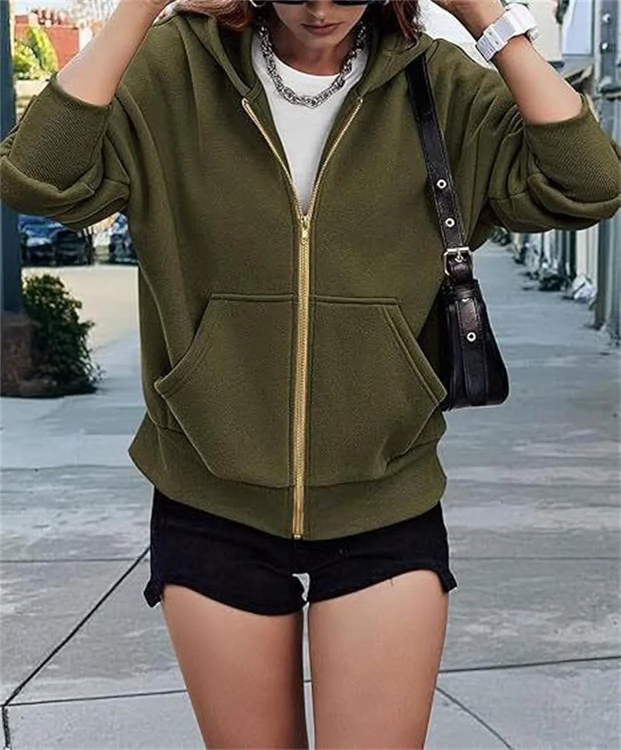 Women's Zip-Up Hooded Long Sleeve Cropped Sweatshirt Fleece Hooded Jacket Y2K Hooded Jacket Casual Comfy Gym Tops 2024