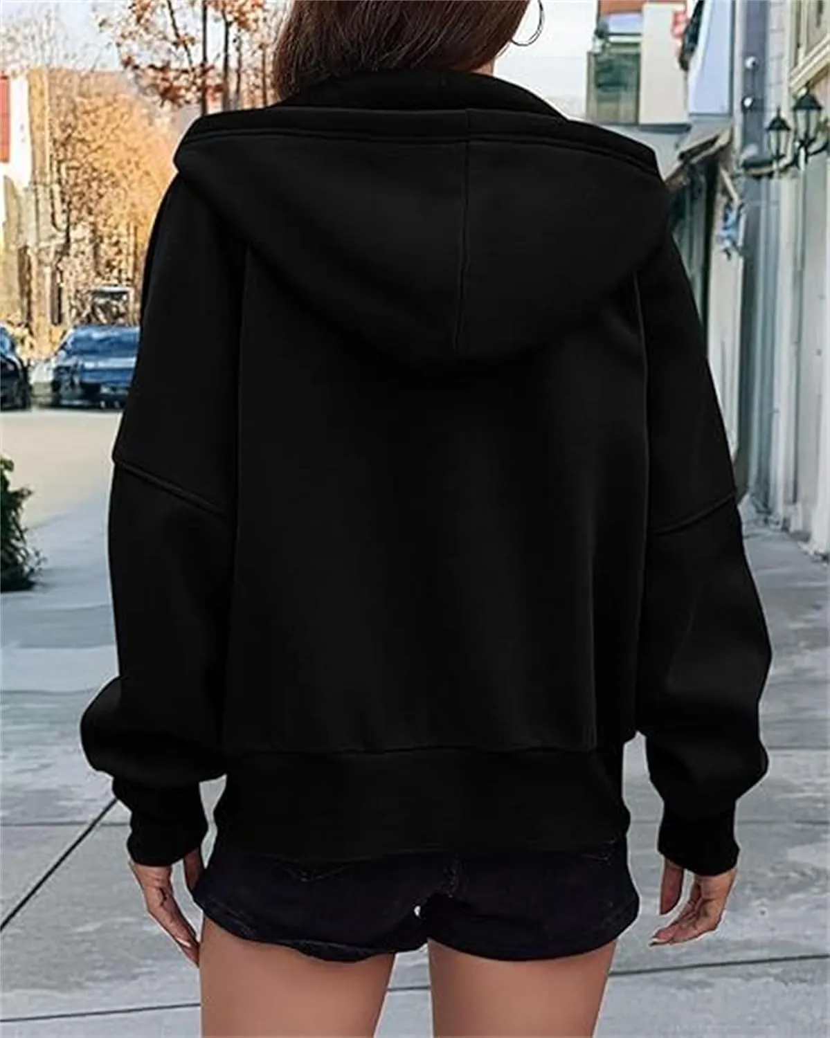 Women's Zip-Up Hooded Long Sleeve Cropped Sweatshirt Fleece Hooded Jacket Y2K Hooded Jacket Casual Comfy Gym Tops 2024