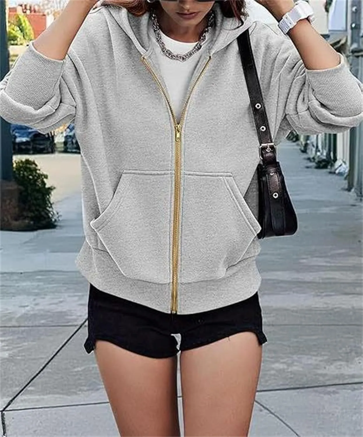 Women's Zip-Up Hooded Long Sleeve Cropped Sweatshirt Fleece Hooded Jacket Y2K Hooded Jacket Casual Comfy Gym Tops 2024