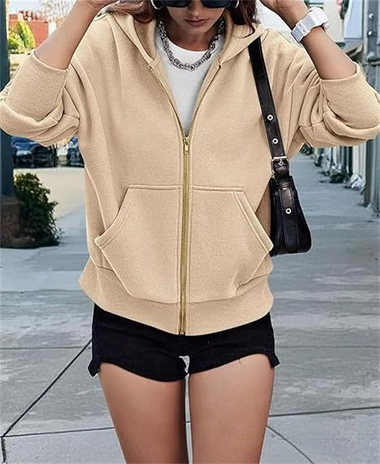 Women's Zip-Up Hooded Long Sleeve Cropped Sweatshirt Fleece Hooded Jacket Y2K Hooded Jacket Casual Comfy Gym Tops 2024