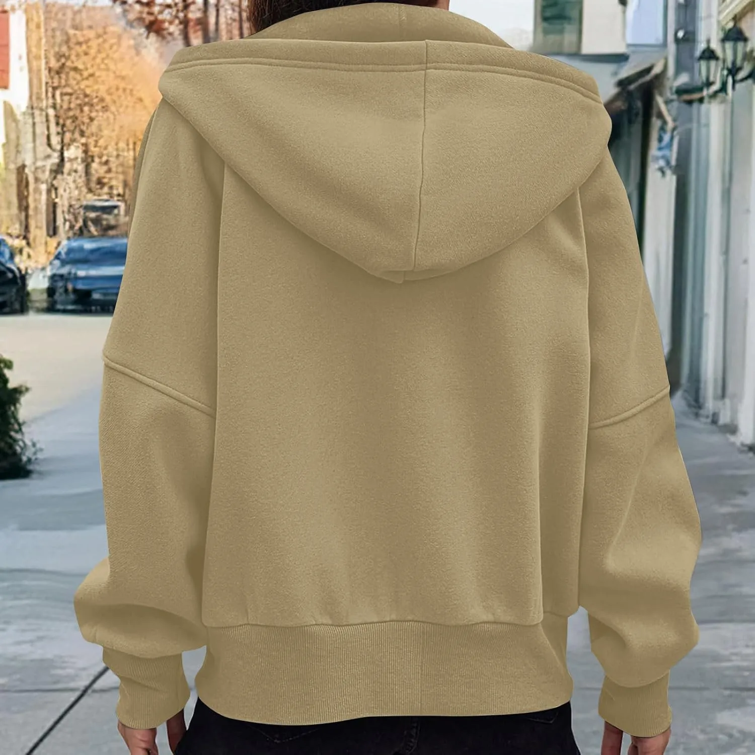 Womens Zip Up Hoodie Fleece Sweatshirt 2025 Fashion Long Sleeve Jacket with Pockets Loose Fit Casual Trendy