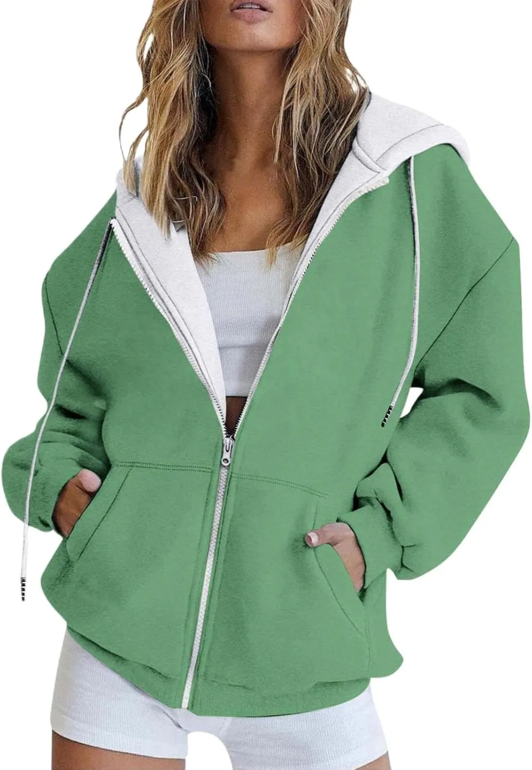 Womens Zip Up Hoodies Long Sleeve Sweatshirts Cute Fall Outfits Oversized Sweaters Casual Fashion Fleece Jackets