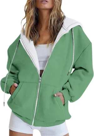 Womens Zip Up Hoodies Long Sleeve Sweatshirts Cute Fall Outfits Oversized Sweaters Casual Fashion Fleece Jackets
