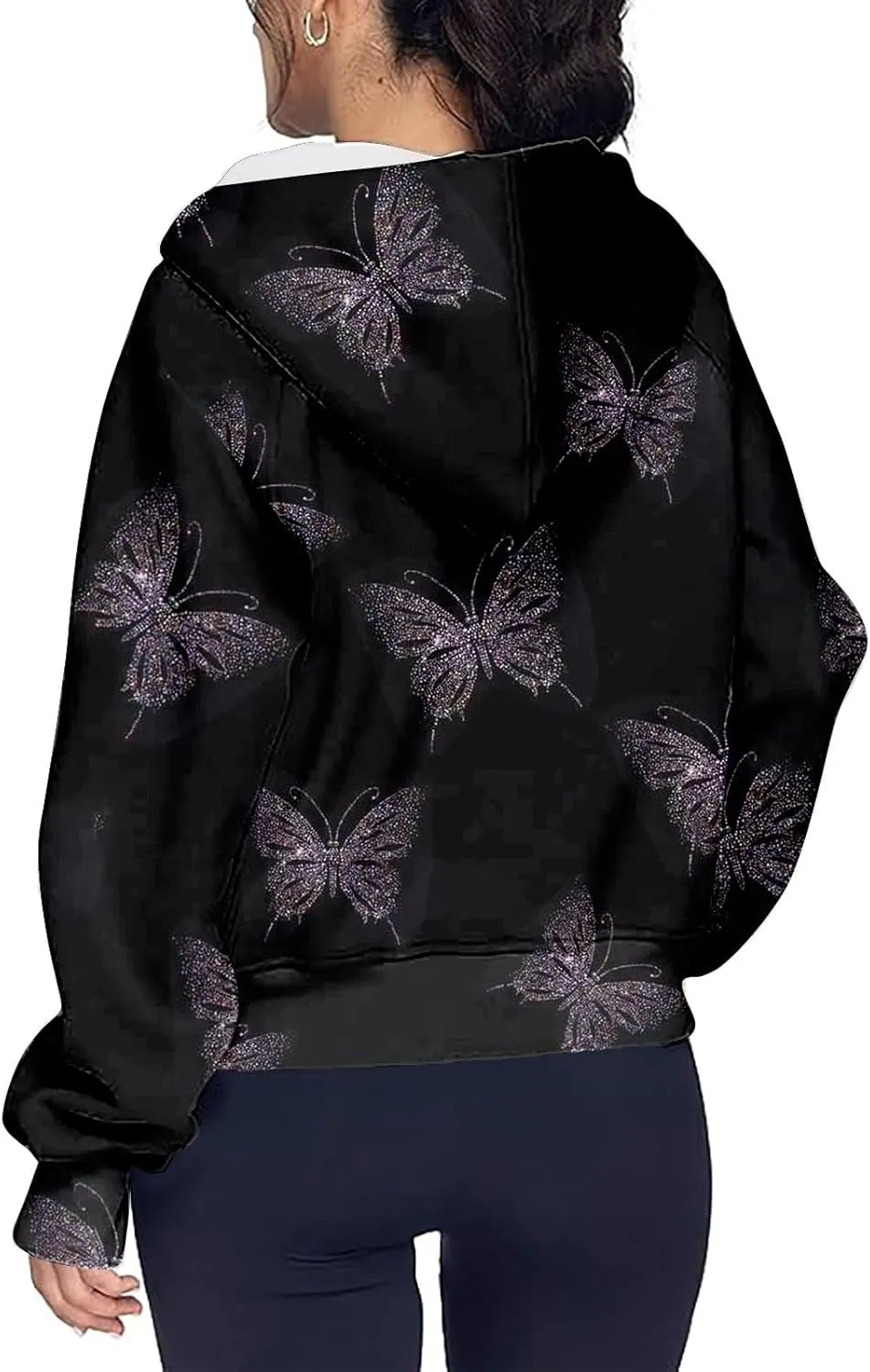 Womens Zip Up Hoodies Oversized Cropped Sweatshirts Fleece Jackets Fall Casual Comfy Gym Tops Winter Warm Clothes 2024
