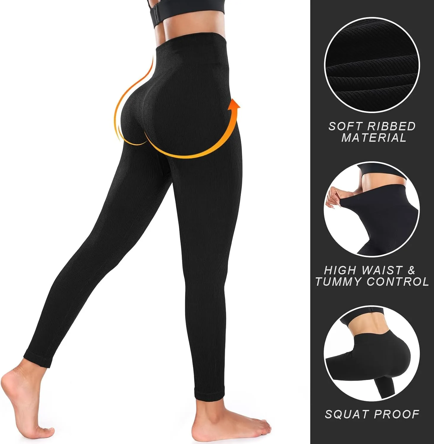Workout Leggings for Women Tummy Control Ribbed Seamless Gym Leggings High Waist Compression Yoga Pants