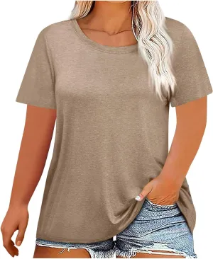Workout Tops for Women Plus Size Short Sleeve Summer Tops Casual Gym Tshirts Shirts Loose Crewneck Oversized Tshirts