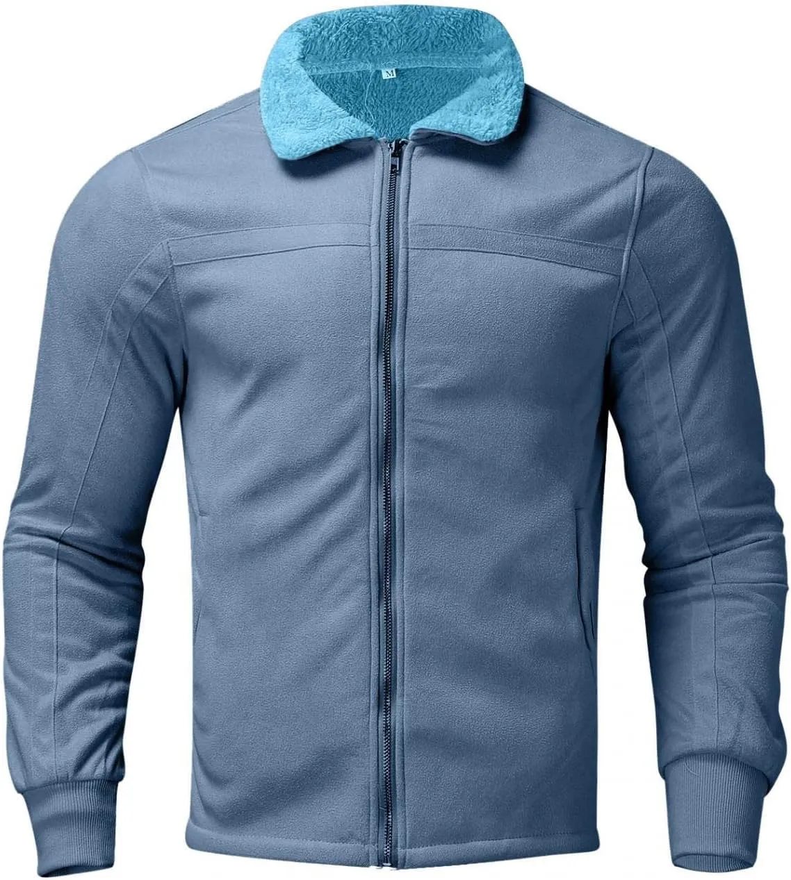 WUAI-Men Long Sleeve Sherpa Lined Suede Jackets Cardigan Open Front Zip Up Heavyweight Thermal Winter Warm Windbreakers