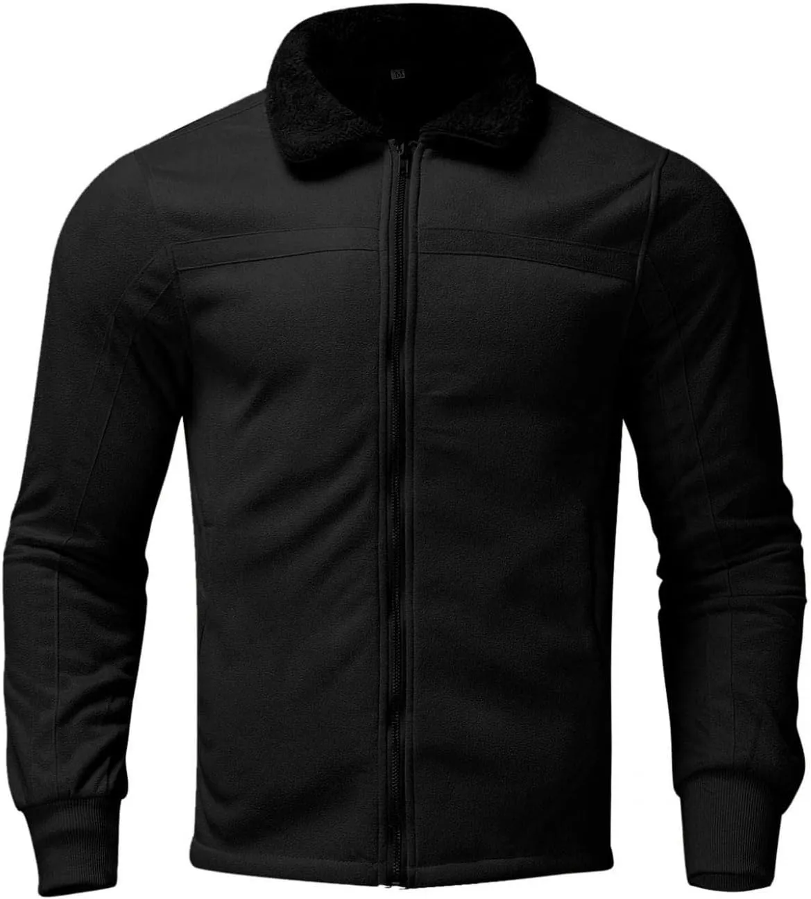 WUAI-Men Long Sleeve Sherpa Lined Suede Jackets Cardigan Open Front Zip Up Heavyweight Thermal Winter Warm Windbreakers
